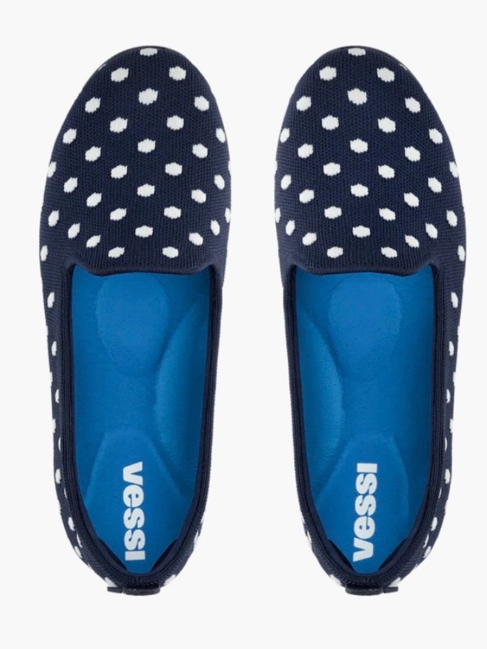 Vessi Market Flats 9 Women’s Shoes Polka Dot Navy White Travel Casual Comfort